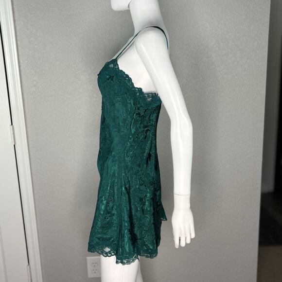 Vtg Y2k Victoria’s Secret Babydoll Silky Slip Dress Emerald Green Fairy Grunge - Picture 3 of 6